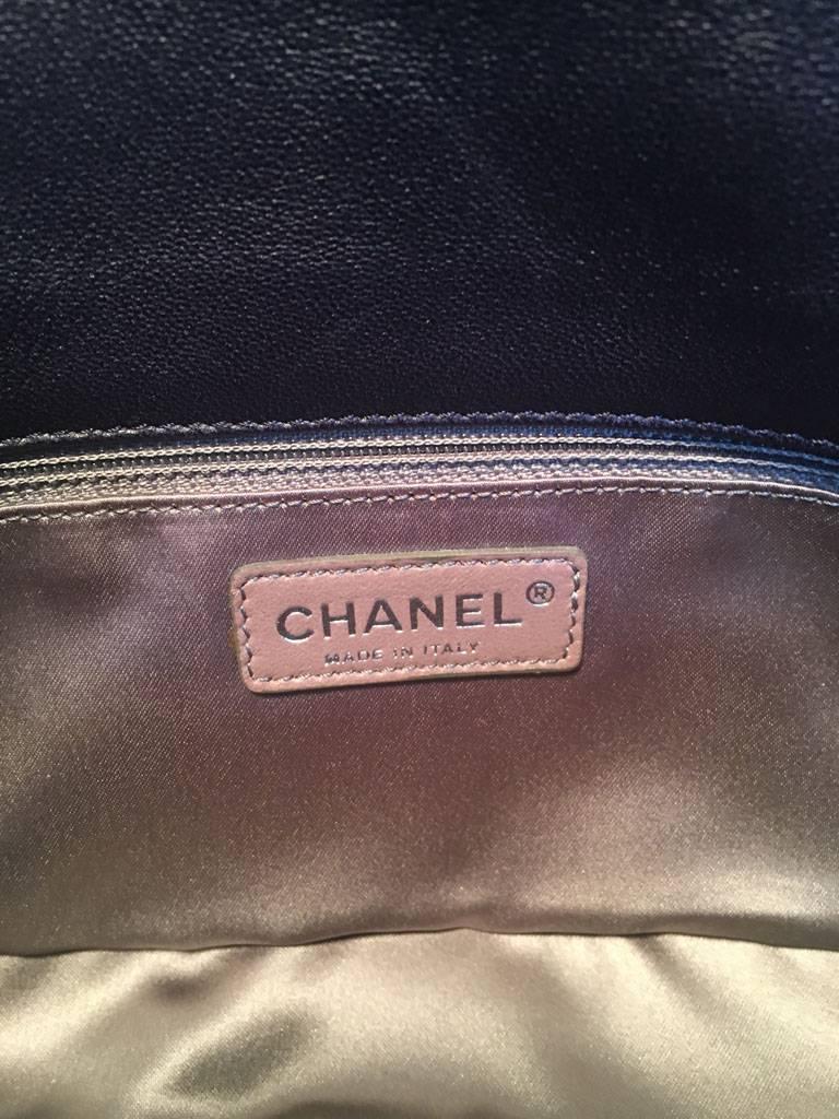 Chanel Navy Blue Leather Pearl Trim Flap Bag 3