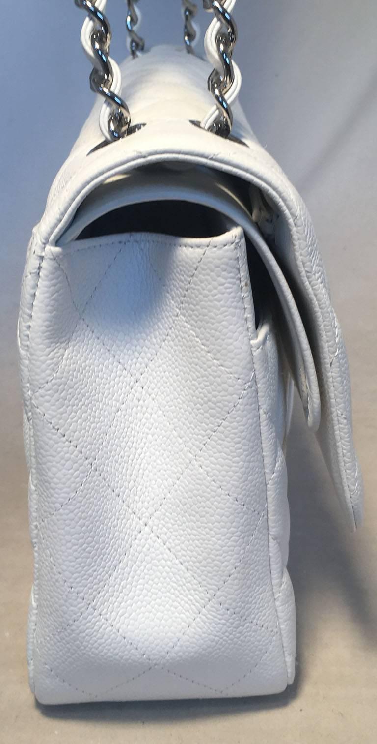 CHANEL 25S SHOULDER BAG 34 IN WHITE CAVIAR WITH SILVER HARDWARE