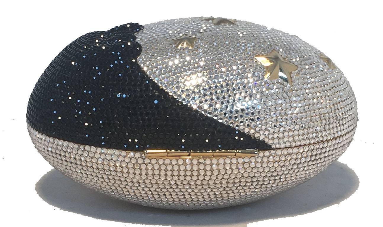 Judith Leiber Swarovski Crystal Moon and Stars Minaudiere Evening Bag In Excellent Condition In Philadelphia, PA