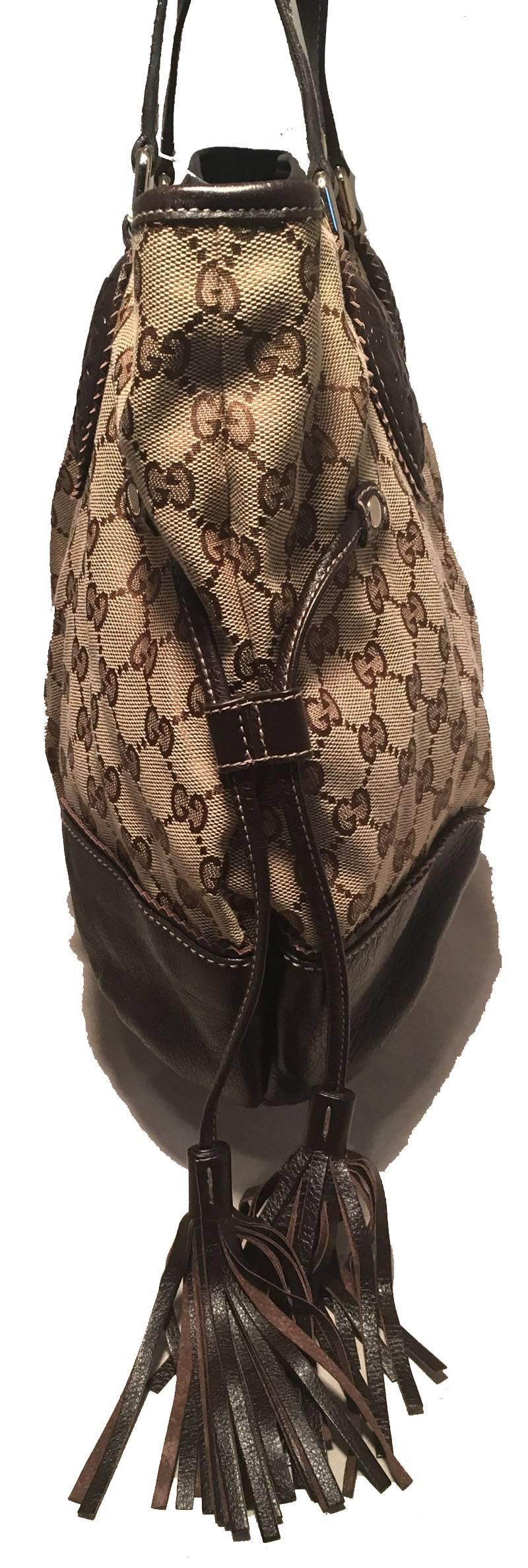 Gucci Monogram Large Tribeca Brown Leather Shoulder Bag Tote In Excellent Condition In Philadelphia, PA