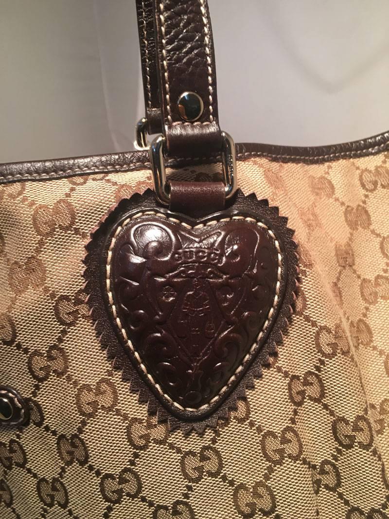Gucci Monogram Large Tribeca Brown Leather Shoulder Bag Tote 1