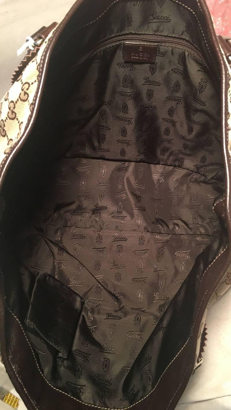 Gucci Monogram Large Tribeca Brown Leather Shoulder Bag Tote 2