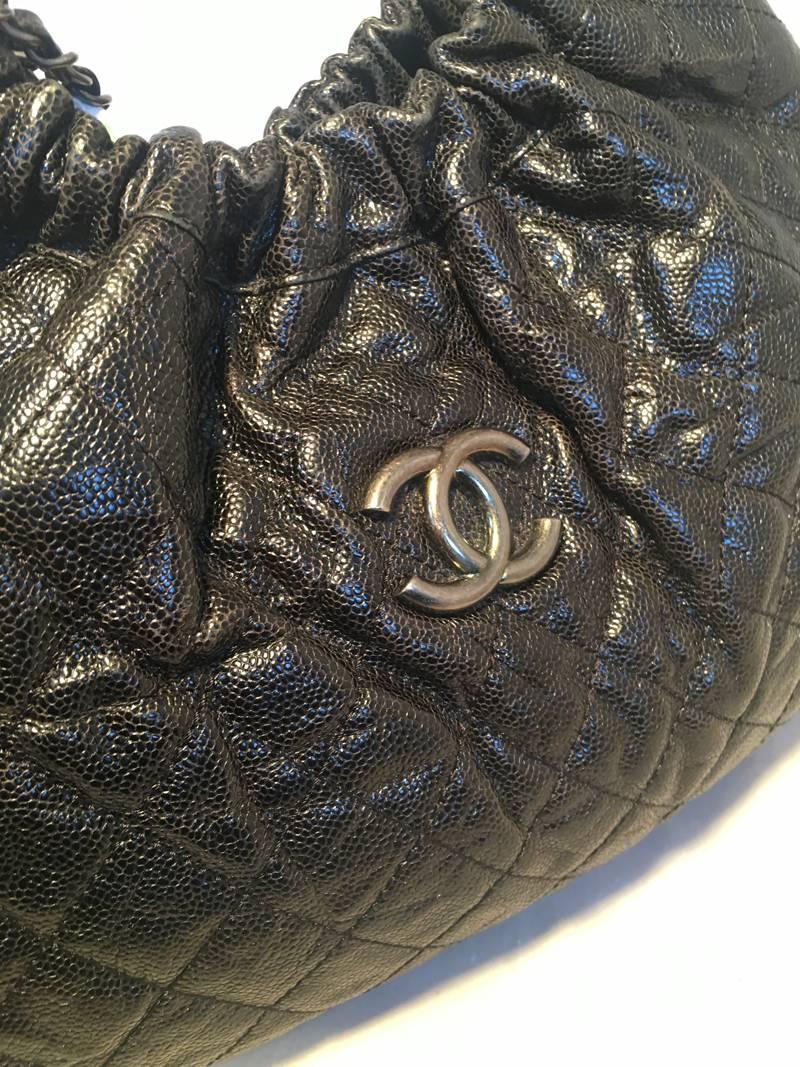 Chanel Black Quilted Caviar Leather Shoulder Bag Tote 4