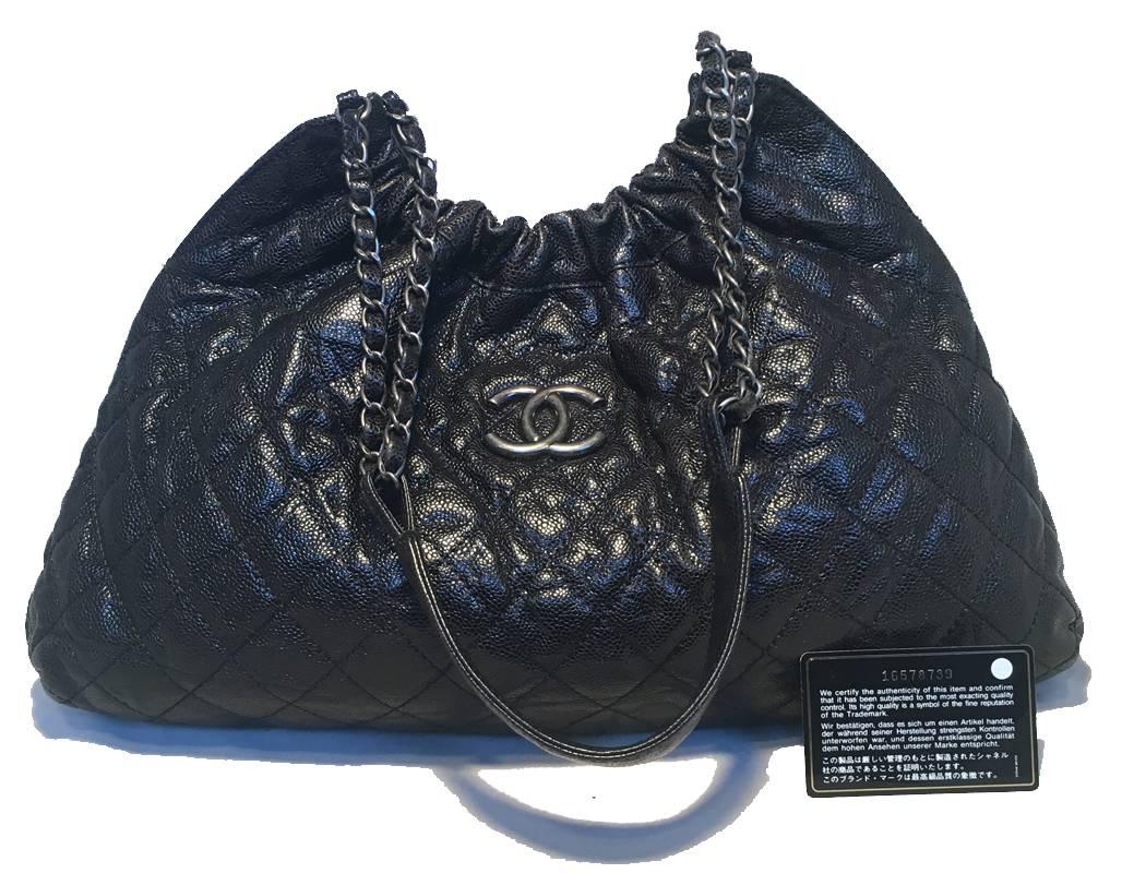 Chanel Black Quilted Caviar Leather Shoulder Bag Tote 6