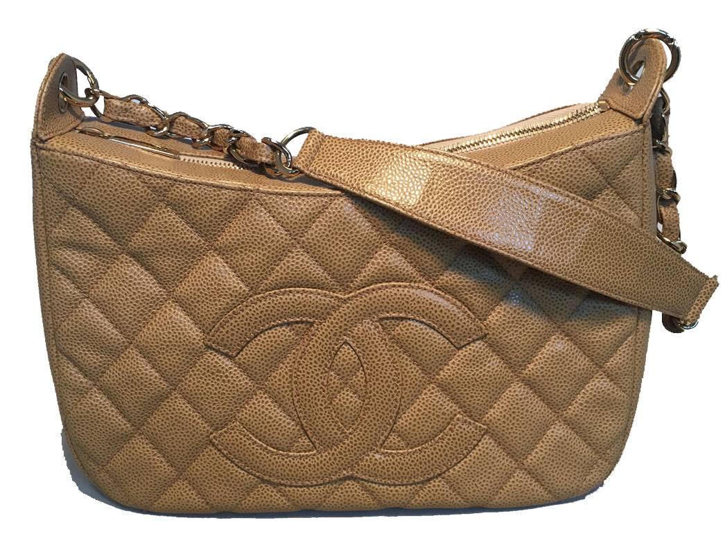 Women's Chanel Tan Quilted Caviar Leather Shoulder Bag