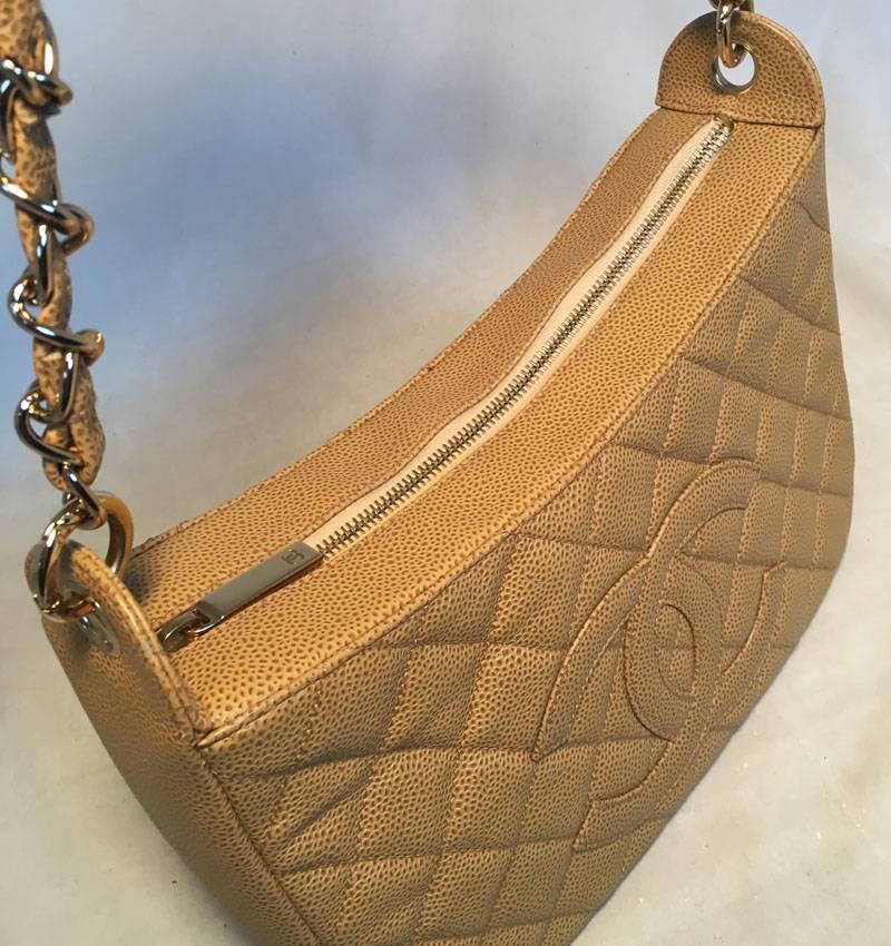 Chanel Tan Quilted Caviar Leather Shoulder Bag 1