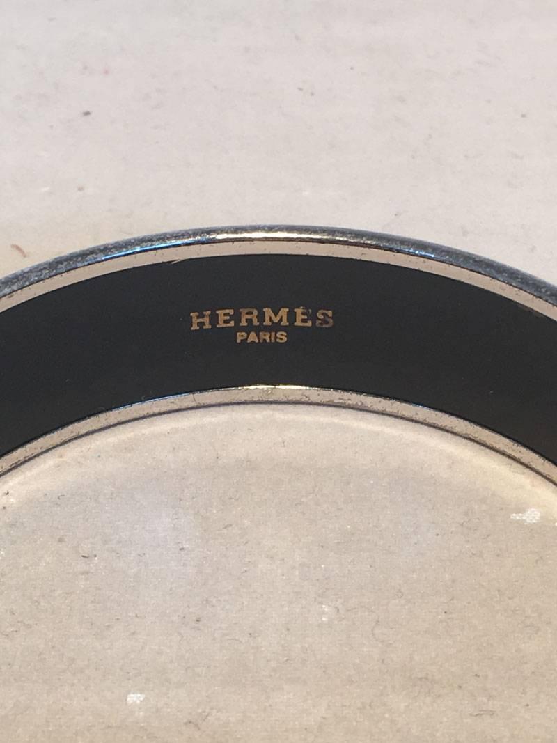 Women's Hermes Vintage Black Printed Bridle and Whip Enamel Bangle Bracelet