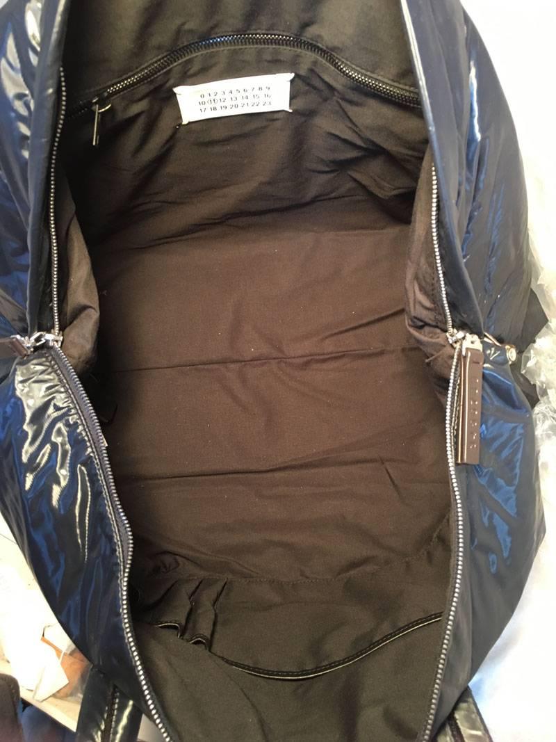 NWOT Maison Margiela Navy Blue Vinyl and Leather Duffle Bag Tote  In New Condition In Philadelphia, PA