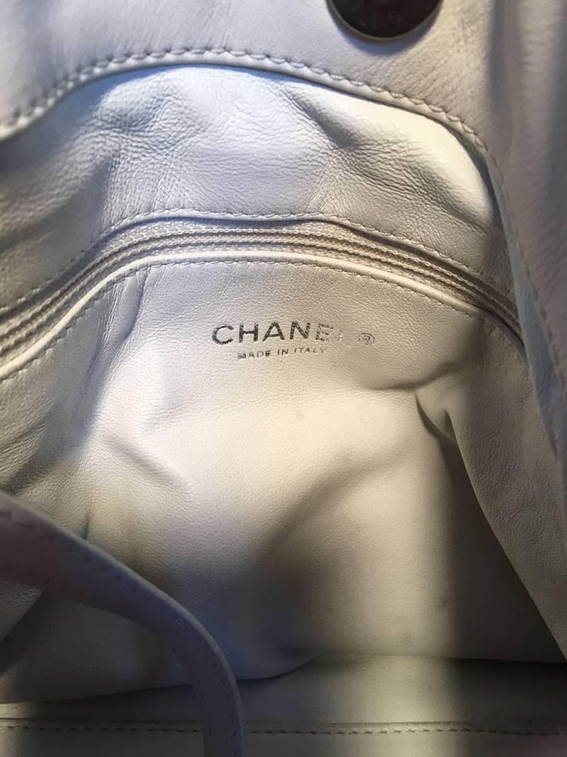 Chanel White Leather Chain Trim Shoulder Bag Tote 1