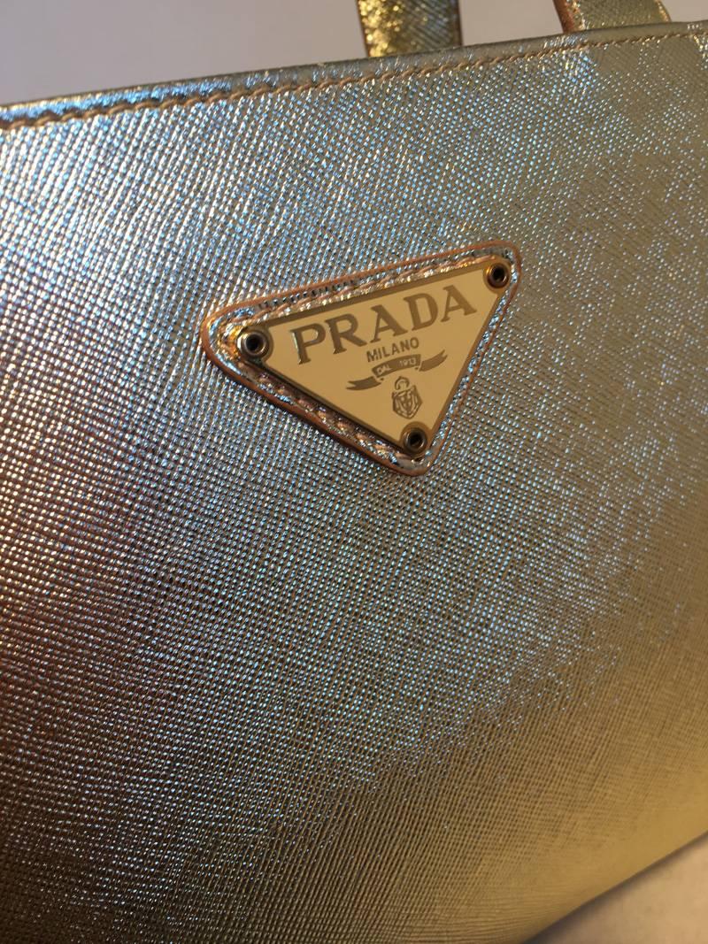 Prada Gold Sharkskin Leather Small Handbag  In Excellent Condition In Philadelphia, PA