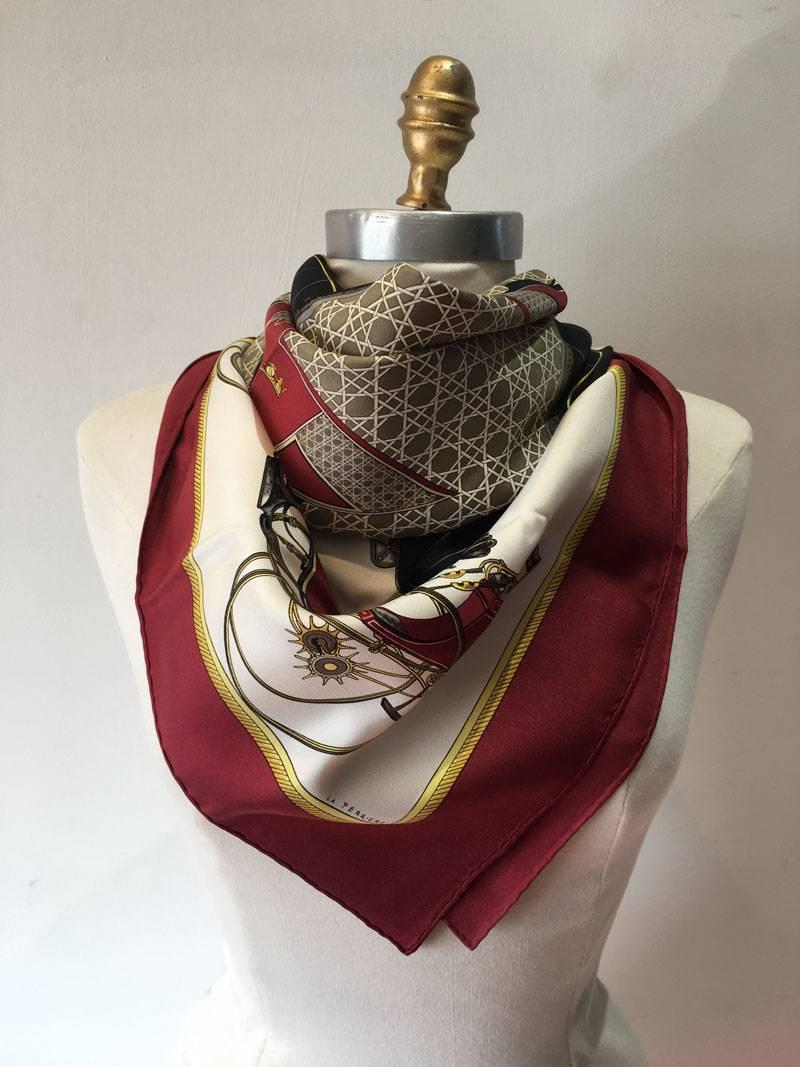 Hermes Vintage Les Voitures a Transformation Silk Scarf in Red c1960s In Excellent Condition In Philadelphia, PA