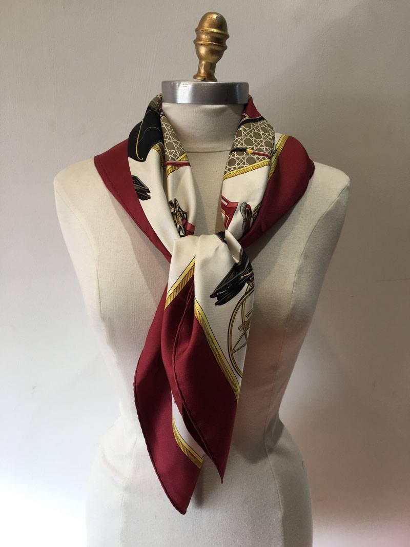 Women's or Men's Hermes Vintage Les Voitures a Transformation Silk Scarf in Red c1960s