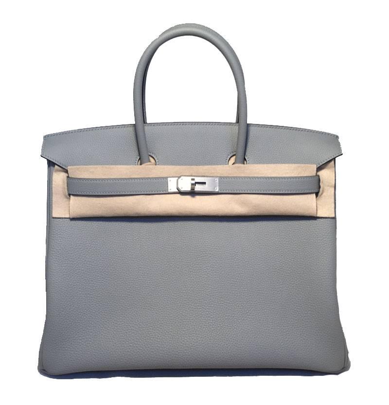 OOAK CUSTOM Hermes Gris Mouette Grey Togo 35cm Birkin Teal Interior Brushed PHW (Orange)