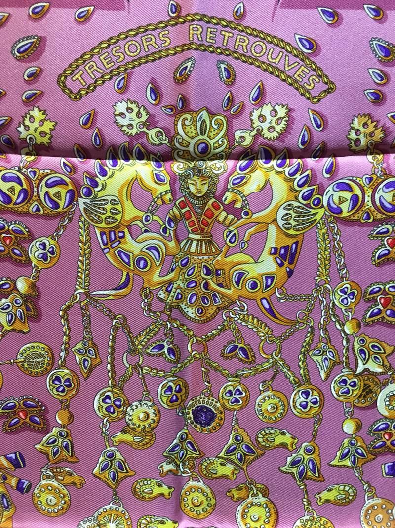 Hermes Silk Tresors Retrouves Silk Scarf in Pinks 4