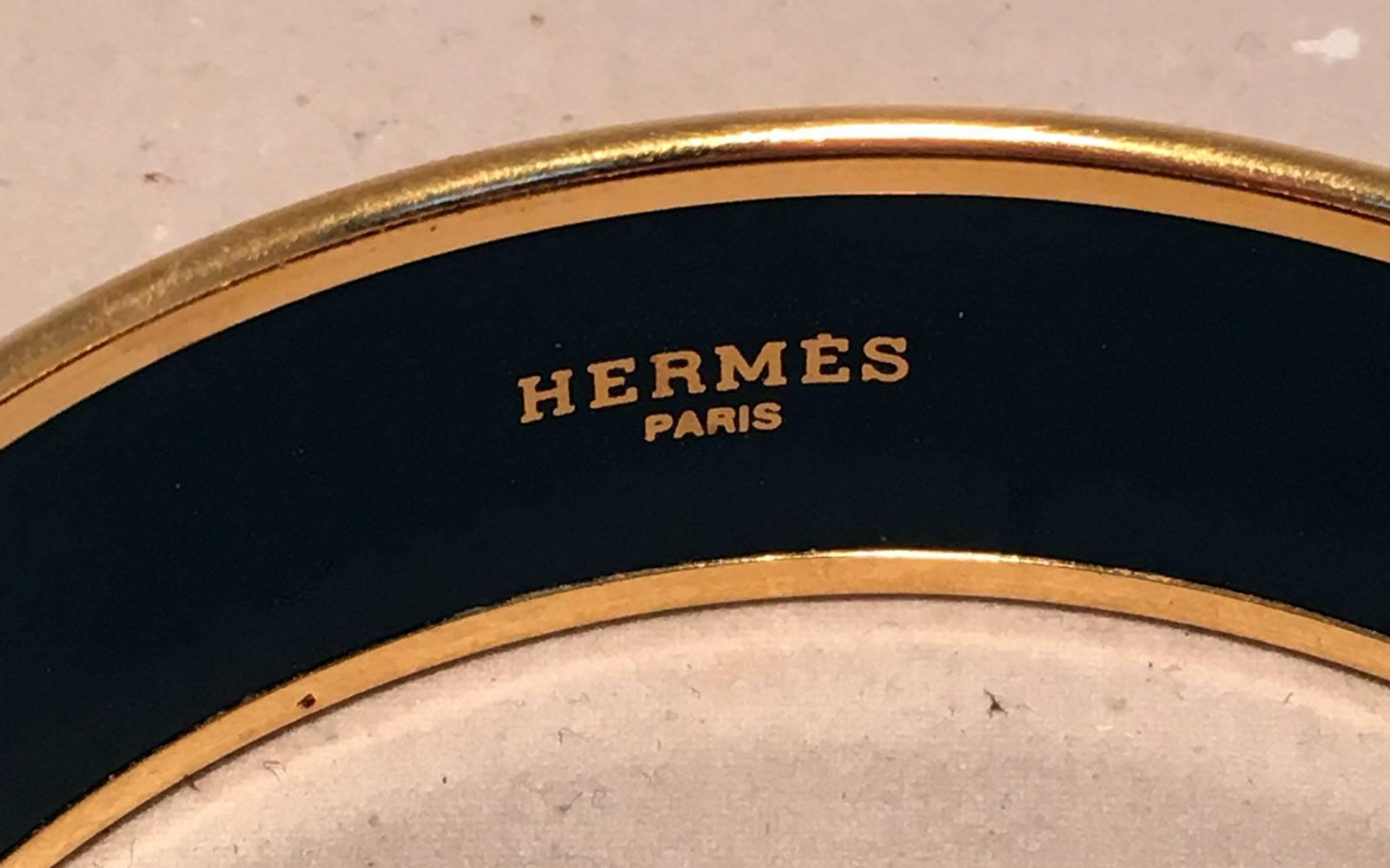 Hermes Red Blue Horse Print Gold Enamel Bangle Bracelet 1