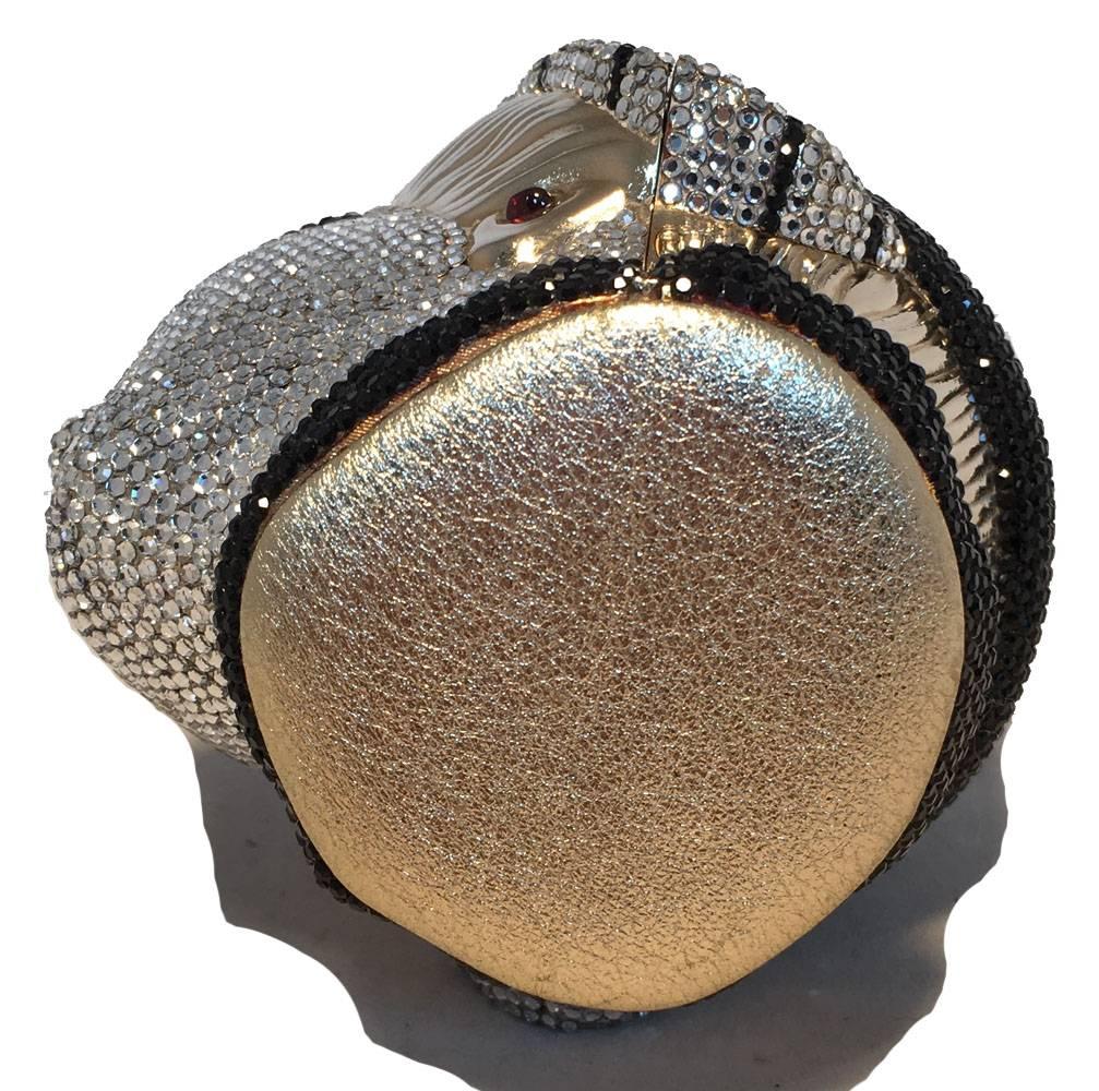 Judith Leiber Swarovski Crystal Queen Head Minaudiere Evening Bag In Excellent Condition In Philadelphia, PA
