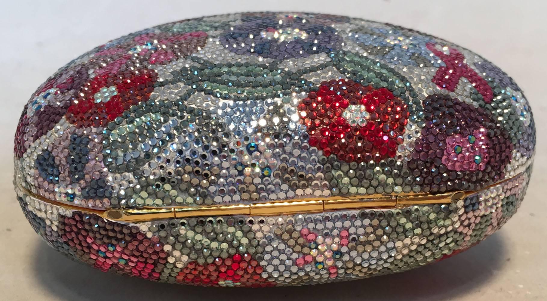 Gray Judith Leiber Swarovski Crystal Floral Curved Triangle Minaudiere Evening Bag