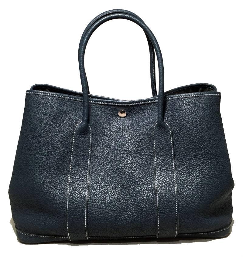 Black Hermes Dark Teal Clemence Leather Garden Party Tote 