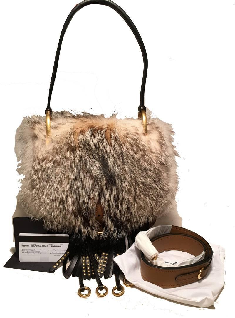 NWOT Prada Fox Fur and Tan Leather Shoulder Bag  2