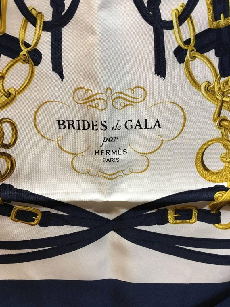 Women's or Men's Hermes Vintage Brides de Gala Silk Scarf in Navy