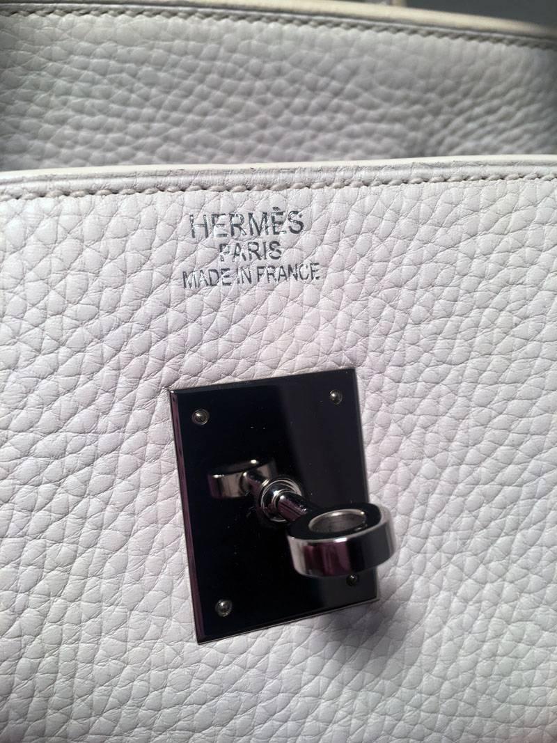Gray Hermes White Togo Leather 40cm Birkin Bag