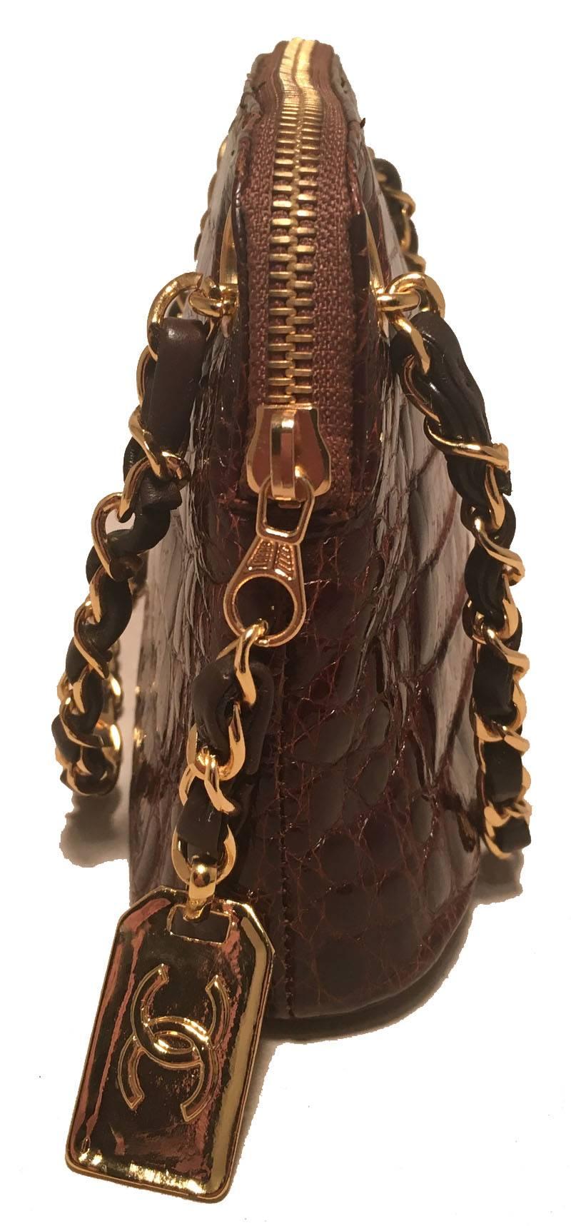 Black Chanel Vintage Brown Alligator Mini Handbag