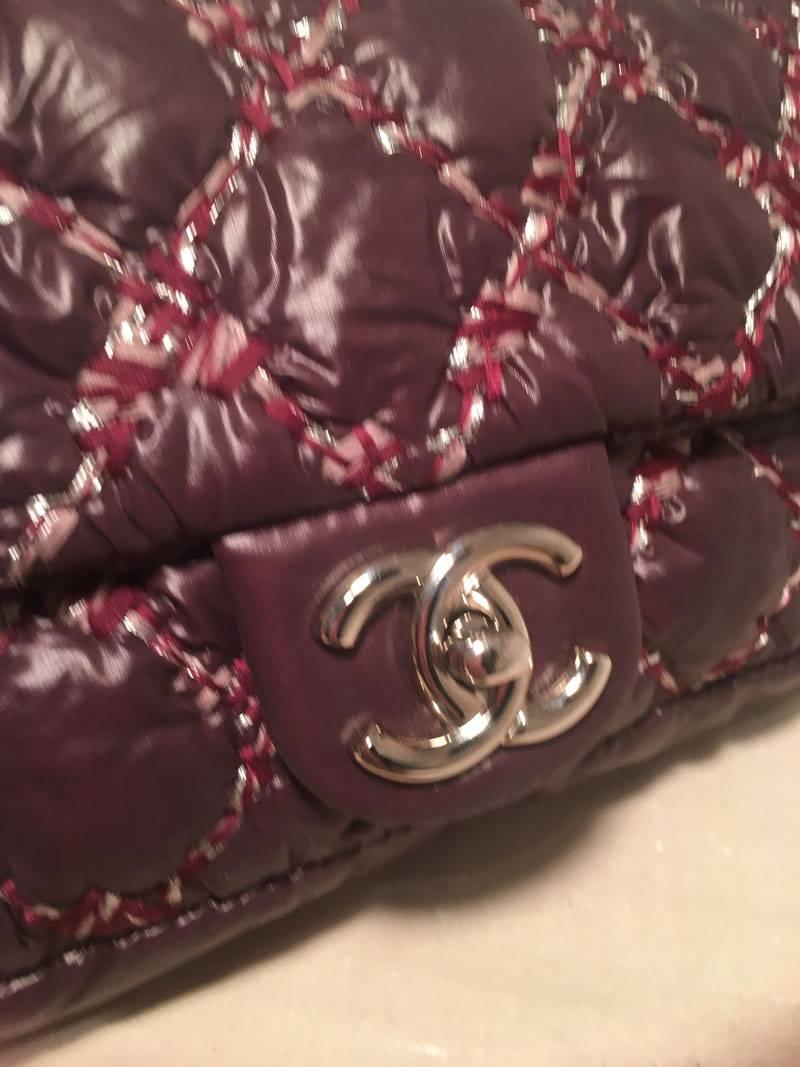 Black Chanel Plum Purple Quilted Puffy Nylon Classic Flap Shoulder Bag