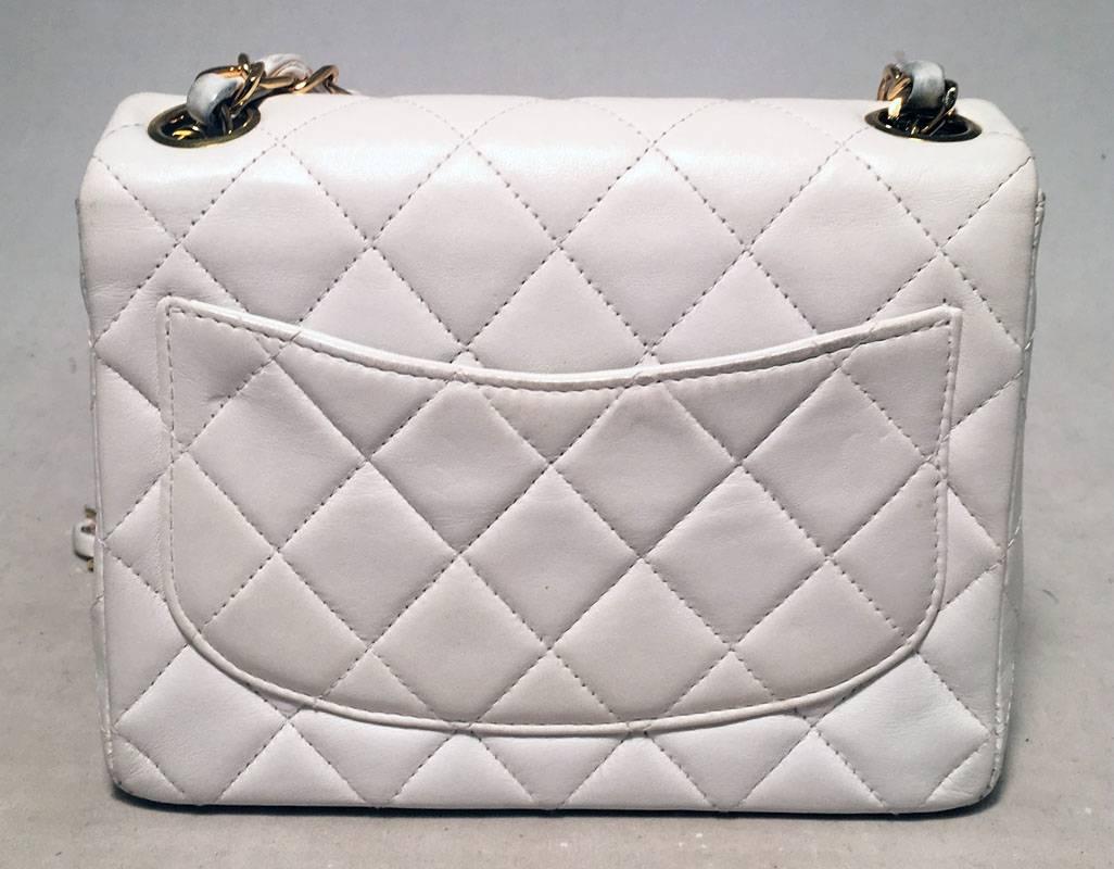 Gray Chanel White Quilted Leather Mini Classic Flap Shoulder Bag