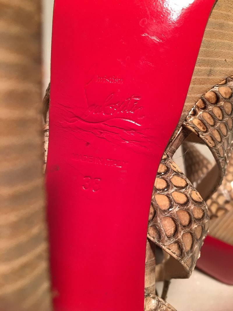 Christian Louboutin Natural Tan Snakeskin Python Cut Out Stiletto Heels Size 38 In Good Condition In Philadelphia, PA