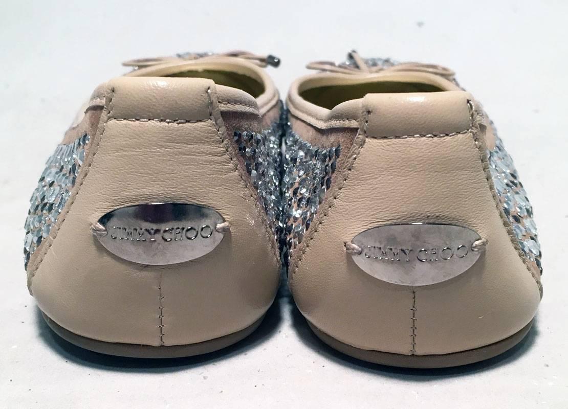 Brown Jimmy Choo Nude and Gold Crystal Studded Ballet Flats Size 37.5