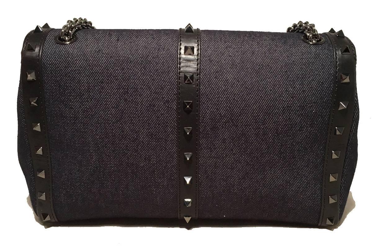 Christian Louboutin Blue Jean Denim and Black Studded Leather Shoulder Bag In Excellent Condition In Philadelphia, PA