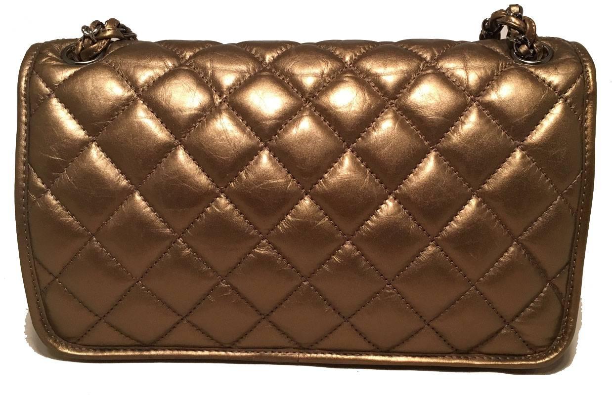 Brown Chanel Quilted Bronze Leather Classic Flap Shoulder Bag