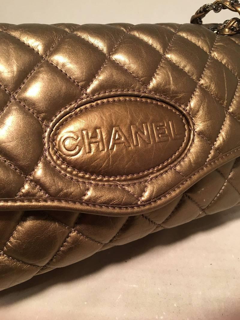 Women's Chanel Quilted Bronze Leather Classic Flap Shoulder Bag