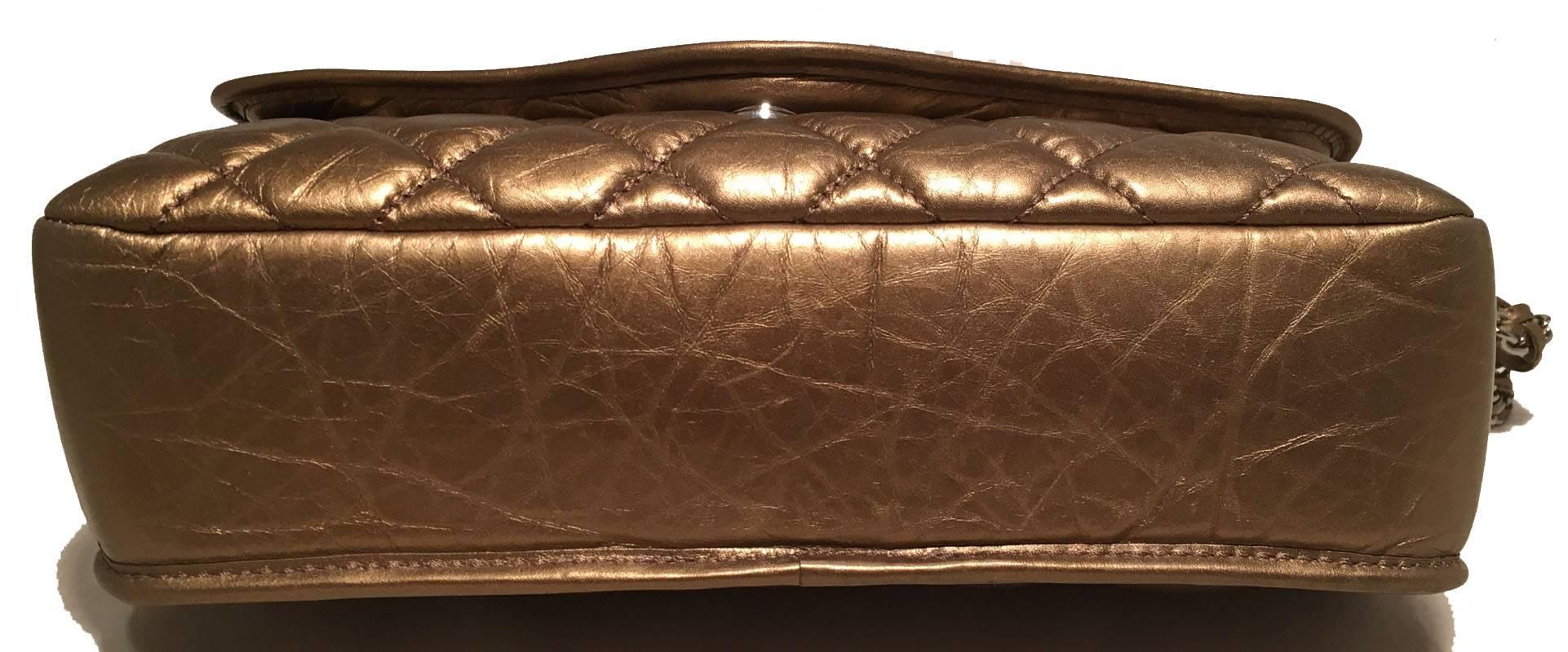 Chanel Quilted Bronze Leather Classic Flap Shoulder Bag In Excellent Condition In Philadelphia, PA