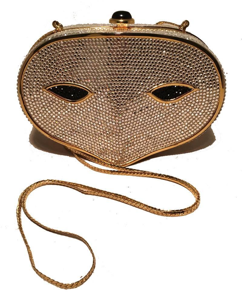Brown Judith Leiber Swarovski Crystal Phantom Of the Opera Mask Minaudiere Evening Bag