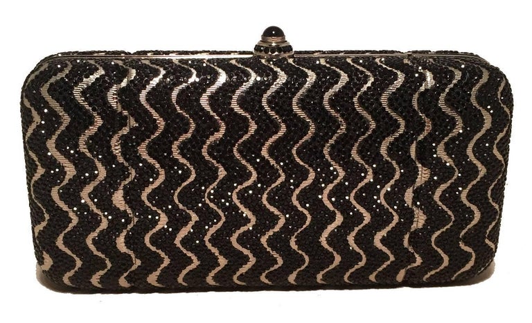 Women's Judith Leiber Black and Silver Swarovski Crystal Minaudiere Evening Bag Clutch For Sale