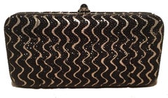 Judith Leiber Black and Silver Swarovski Crystal Minaudiere Evening Bag Clutch