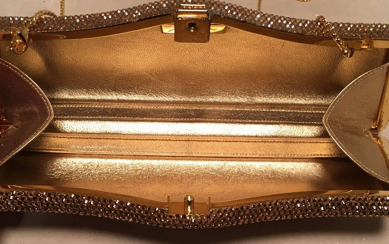 Judith Leiber Gold Swarovski Crystal Evening Bag Minaudiere Clutch In Excellent Condition In Philadelphia, PA