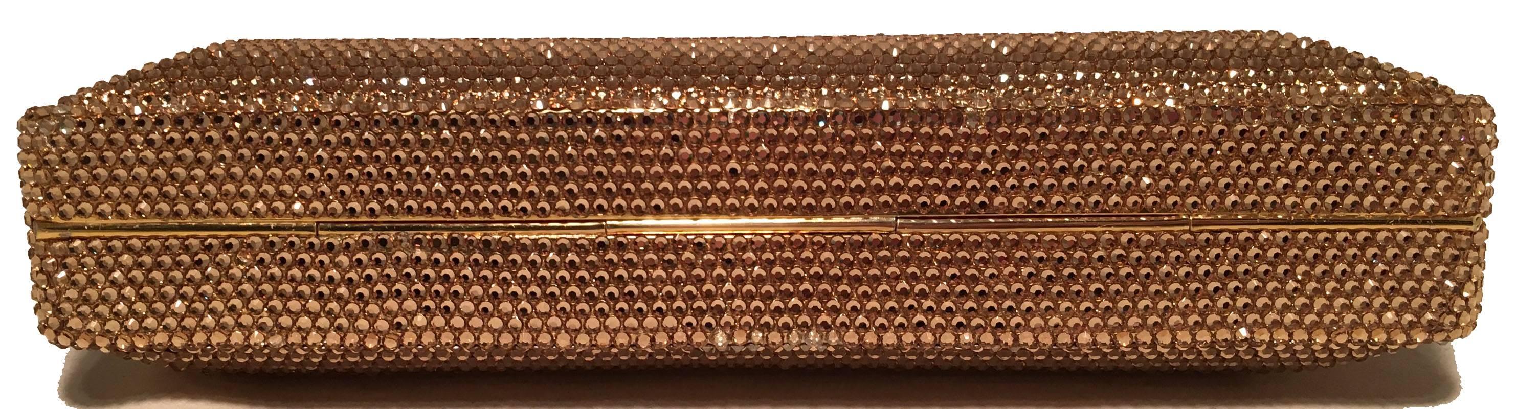 Brown Judith Leiber Gold Swarovski Crystal Evening Bag Minaudiere Clutch