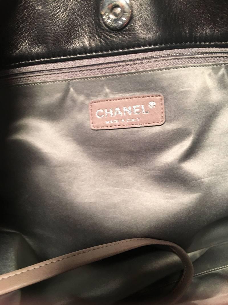 Chanel Black Patent Leather Checkered Shoulder Bag Tote 2