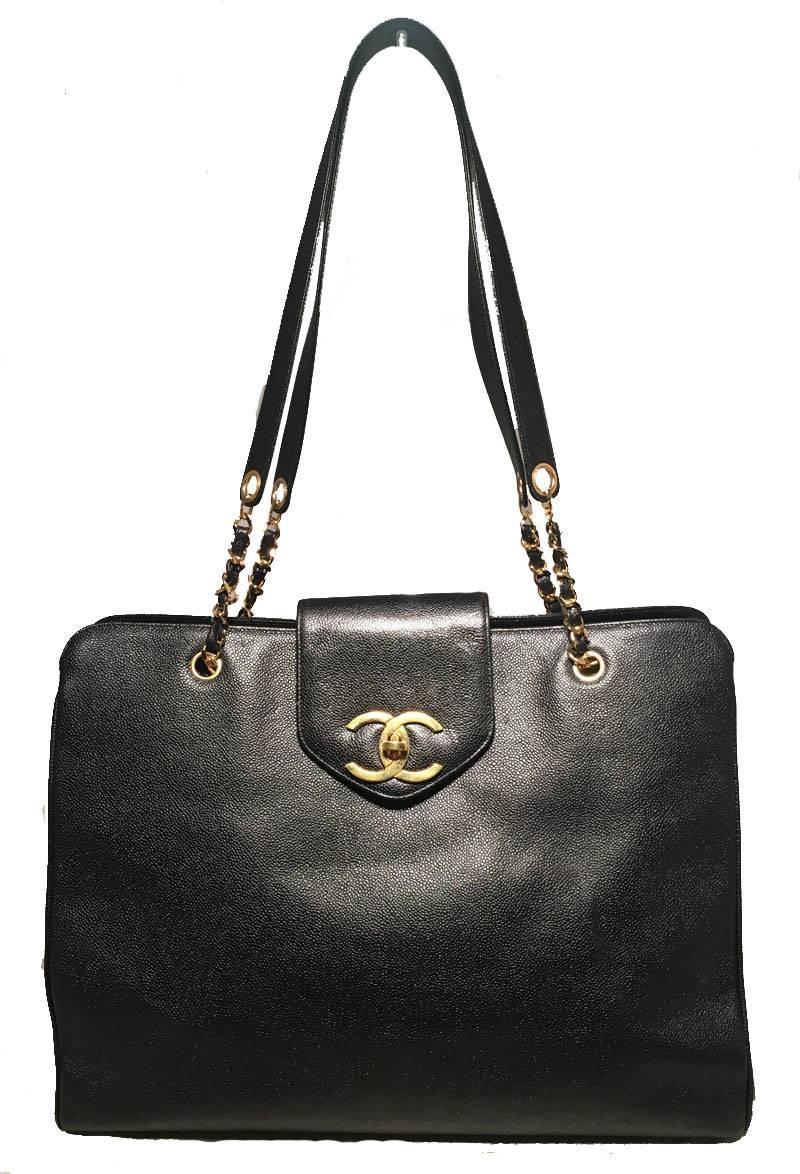 Chanel Vintage Black Caviar Leather Model Overnighter Tote Travel Bag 1