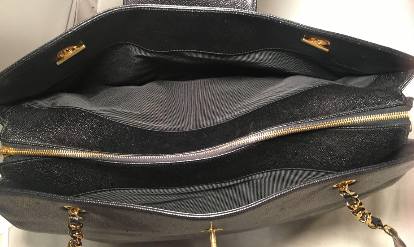 Chanel Vintage Black Caviar Leather Model Overnighter Tote Travel Bag 4