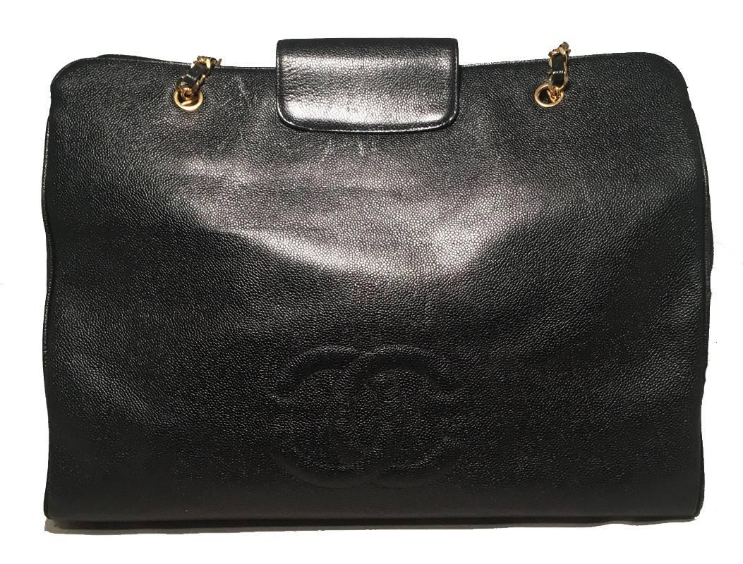 Chanel Vintage Black Caviar Leather Model Overnighter Tote Travel Bag In Excellent Condition In Philadelphia, PA