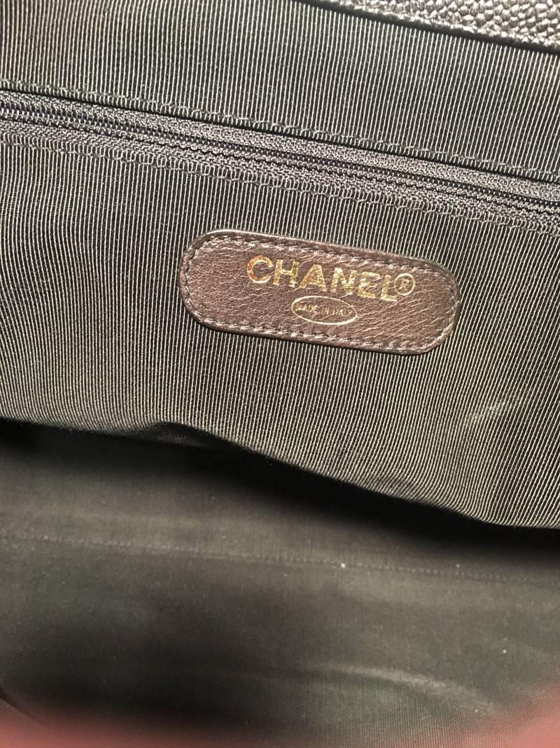 Chanel Vintage Black Caviar Leather Model Overnighter Tote Travel Bag 6