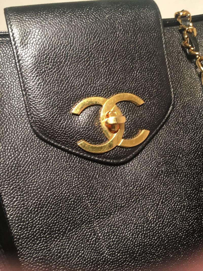 Chanel Vintage Black Caviar Leather Model Overnighter Tote Travel Bag 2