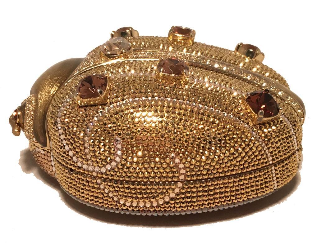 LIMITED EDITION Judith Leiber gold Swarovski Crystal ladybug/Beetle bug minaudiere evening bag in excellent condition. Engraved interior plate reveals this piece is from the 45th anniversary collection and is no longer made or sold in stores. 