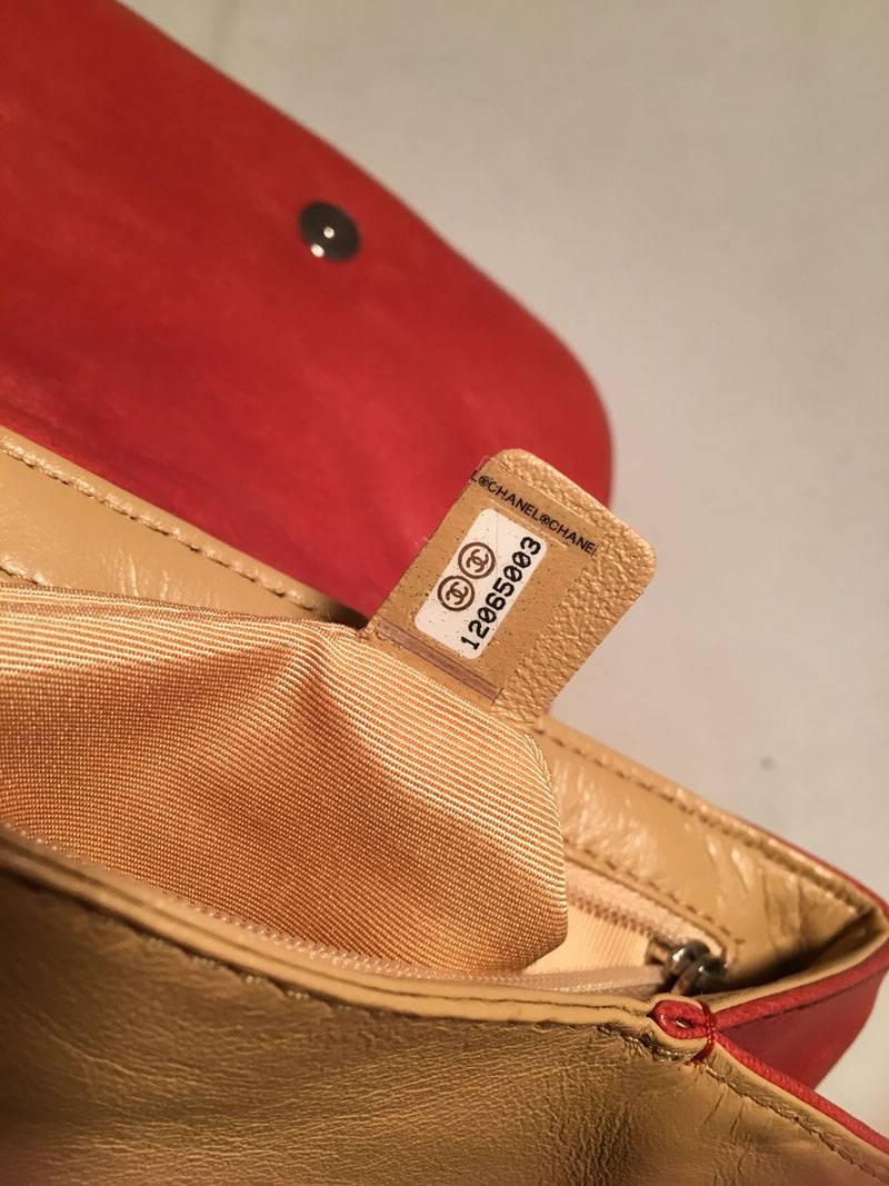 Chanel Orange Leather Chain Trim Classic Flap Shoulder Bag 1
