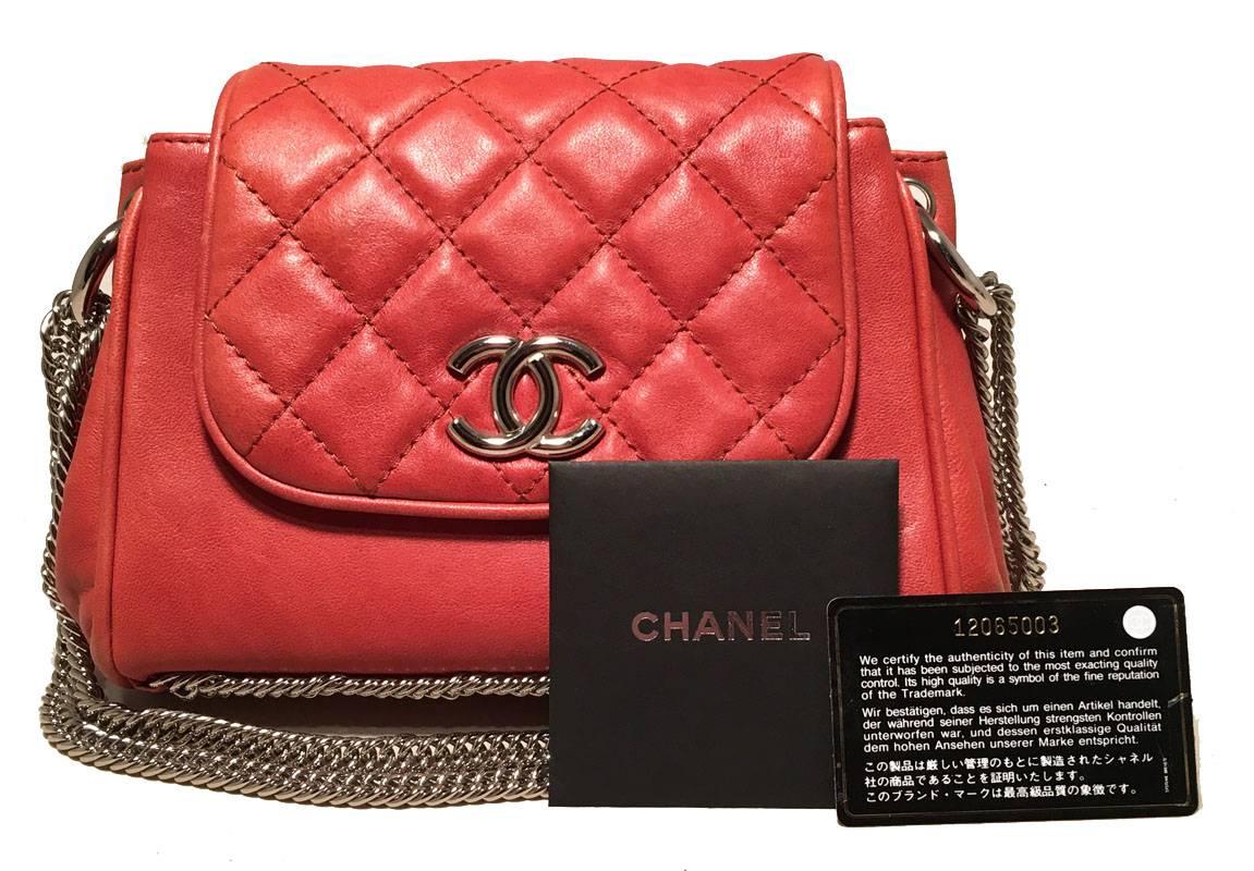 Chanel Orange Leather Chain Trim Classic Flap Shoulder Bag 2