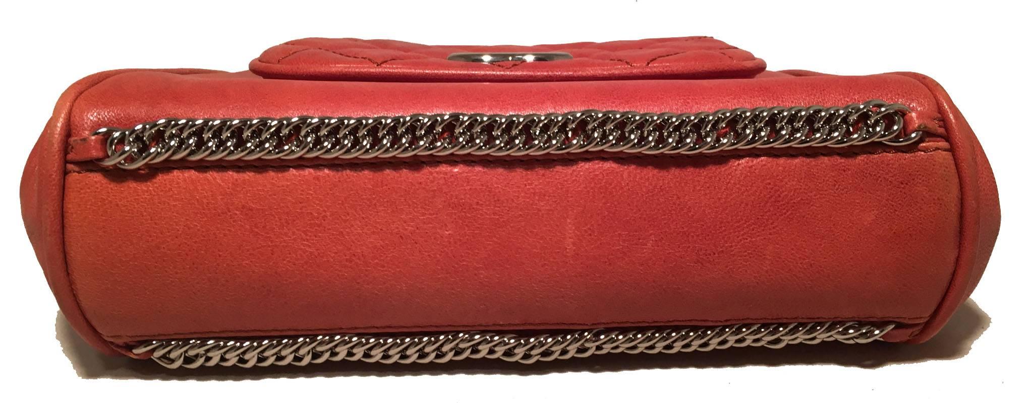 Red Chanel Orange Leather Chain Trim Classic Flap Shoulder Bag