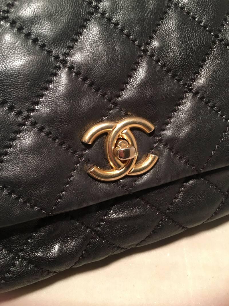 Chanel Quilted Black Distressed Leather Large Classic Flap Shoulder Bag In Excellent Condition In Philadelphia, PA